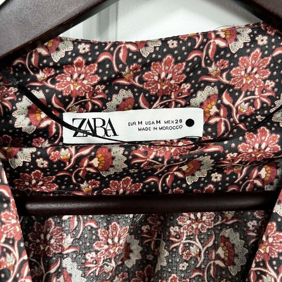 Zara Cropped Retro Long Sleeve Printed Blouse - Picture 3 of 6